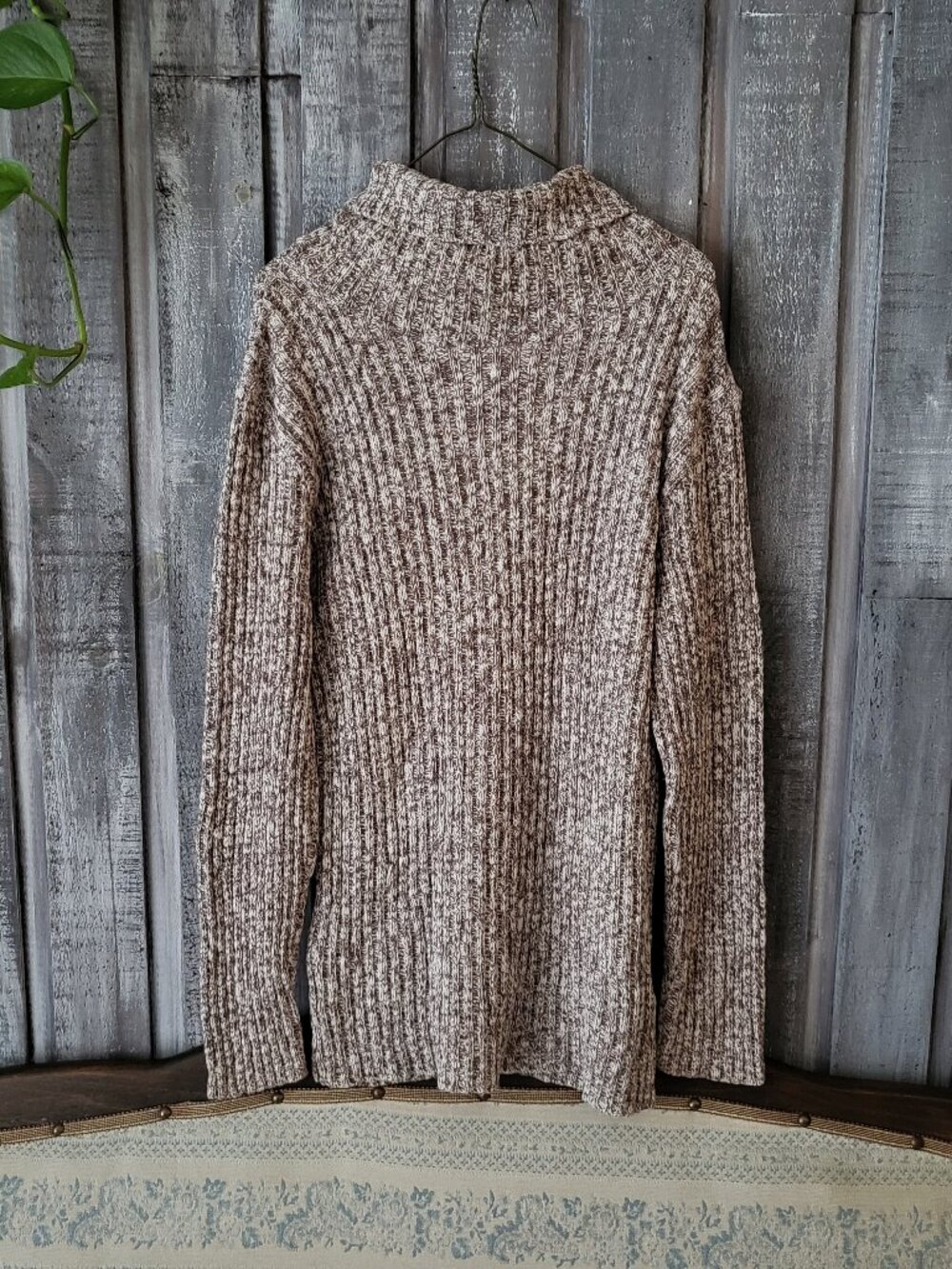 COBRA Vintage 90s Ribbed Knit Turtleneck Sweater M Brown White